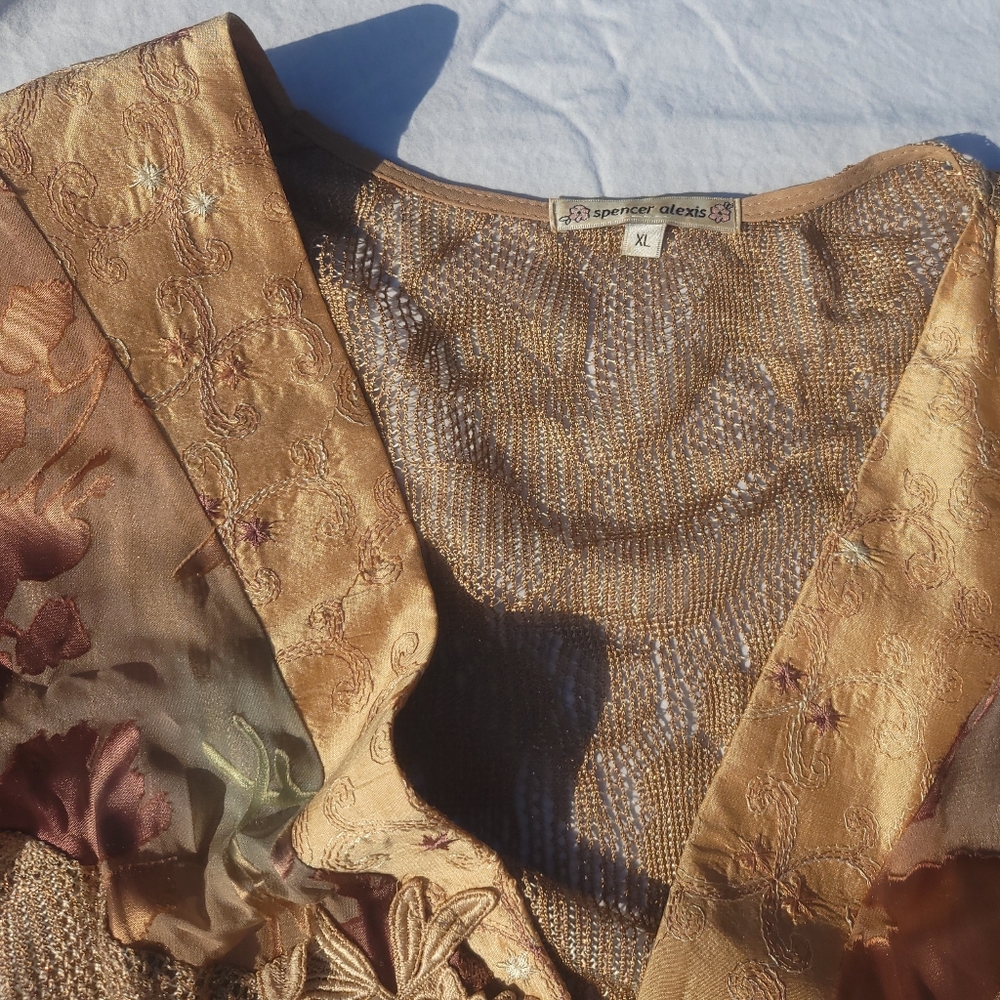 Vintage Floral Lace & Silk Cottagecore Spencer Alexis Cardigan Jacket XL - Picture 14 of 17